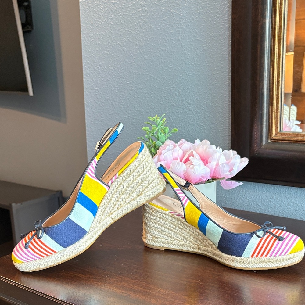 Size 7.5 Kate Spade Striped Multicolor Espadrille Wedge Slingback - Women's - Picture 13 of 16